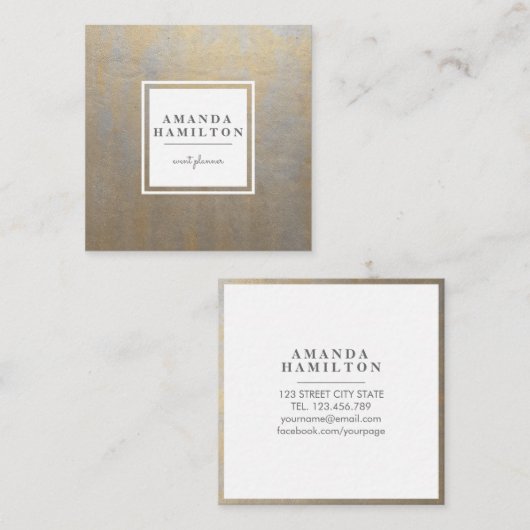 エレガント動揺してスタイリッシュ灰色金ゴールドプロフェッショナル スクエア名刺 (正面/裏面)