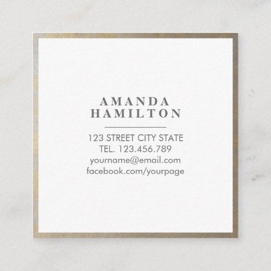 エレガント動揺してスタイリッシュ灰色金ゴールドプロフェッショナル スクエア名刺 (裏面)