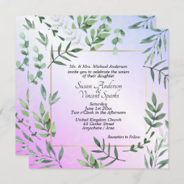 エレガント動植物ラベンダー結婚ズ 招待状