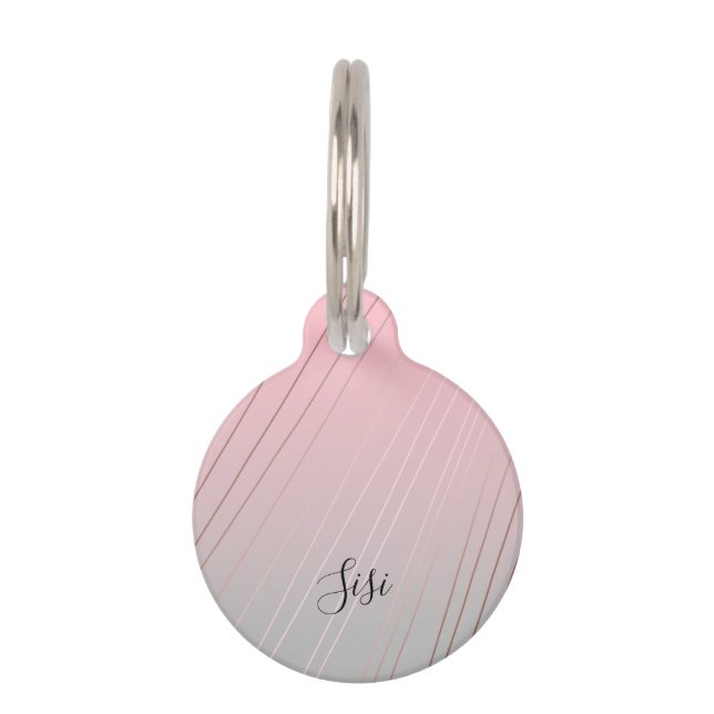 エレガント勾配ピンク灰色パターンバラ金ゴールド ペット　ネームタグ (正面)