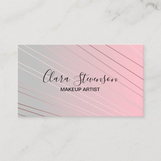 エレガント勾配ピンク灰色パターンバラ金ゴールド 名刺 (正面)