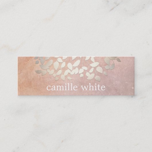 エレガント化粧品フェイクゴールドフォイル葉ピーチ スキニー名刺 (正面)