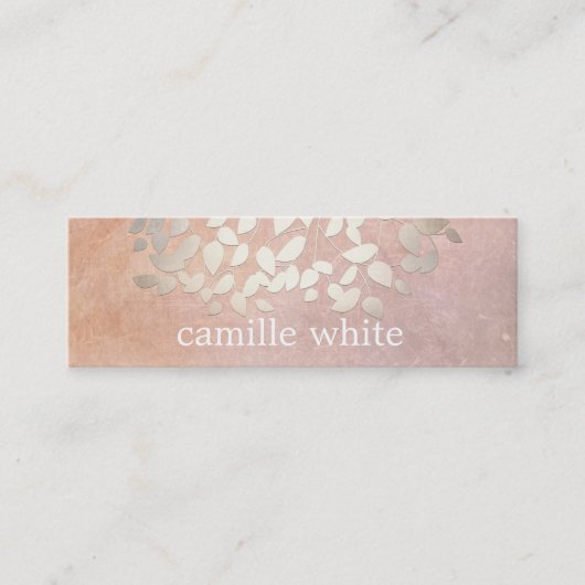 エレガント化粧品フェイクゴールドフォイル葉ピーチ スキニー名刺 (正面)