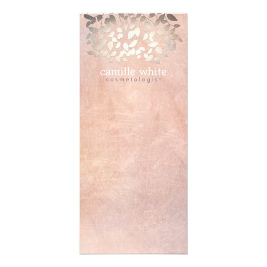 エレガント化粧品フェイクゴールドフォイル葉ピーチ ラックカード (正面)