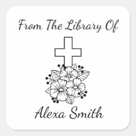 エレガント十字花パーソナライズされた蔵書票 スクエアシール