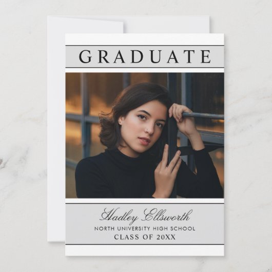 エレガント卒業プラチナグレー写真卒業 招待状 (正面)