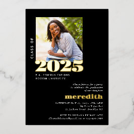 エレガント卒業モダンパーティーの写真金ゴールド 箔招待状