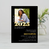 エレガント卒業モダンパーティーの写真金ゴールド 箔招待状 (立ち正面)