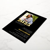 エレガント卒業モダンパーティーの写真金ゴールド 箔招待状 (回転した状態)