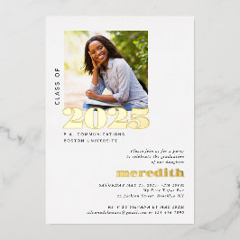 エレガント卒業モダンパーティーの写真金ゴールド 箔招待状