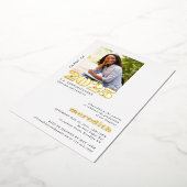 エレガント卒業モダンパーティーの写真金ゴールド 箔招待状 (回転した状態)