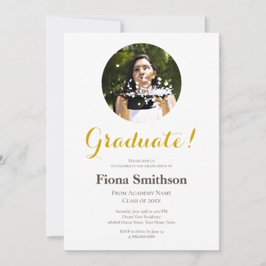 エレガント卒業モダンパーティーの写真 招待状 (正面)