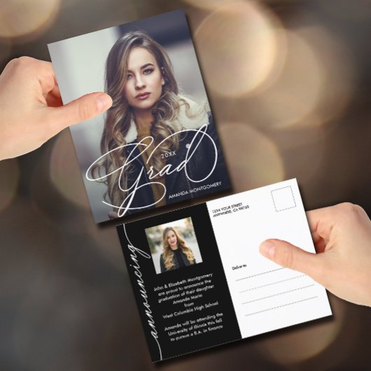 エレガント卒業写真の卒業のお知らせ ポストカード