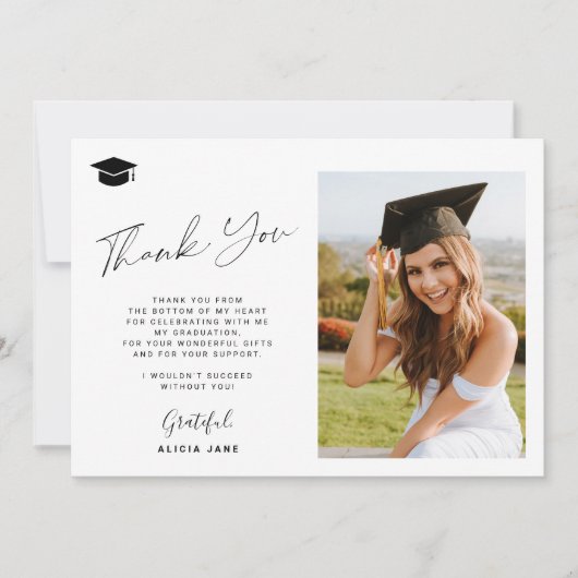 エレガント卒業写真の卒業サンキューカード 招待状 (正面)
