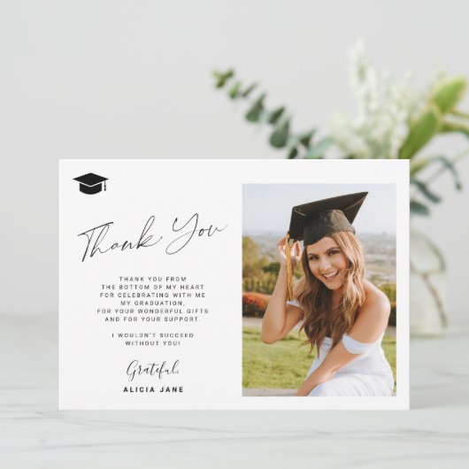 エレガント卒業写真の卒業サンキューカード 招待状 (スタンド正面)
