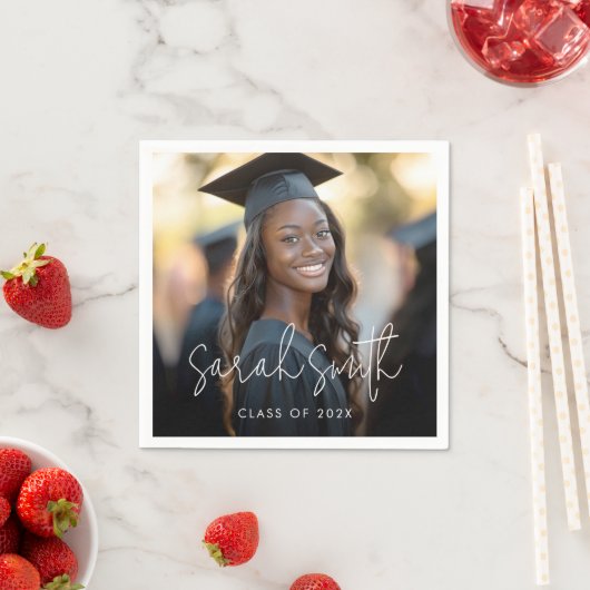エレガント卒業写真の大学院名 スタンダードカクテルナプキン (インサイチュ)