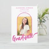 エレガント卒業写真アーチピンク 案内状 (スタンド正面)