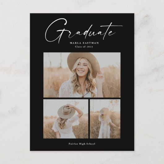 エレガント卒業写真コラージュ インビテーションポストカード (正面)