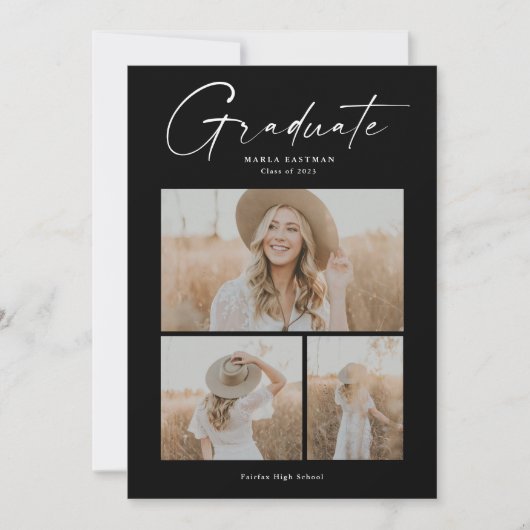 エレガント卒業写真コラージュ 招待状 (正面)