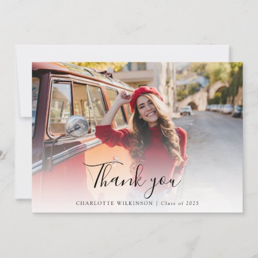 エレガント卒業写真スクリプト卒業2025 サンキューカード (正面)