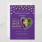 エレガント卒業写真パープルと金ゴールド卒業 招待状 (正面)