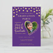 エレガント卒業写真パープルと金ゴールド卒業 招待状 (スタンド正面)