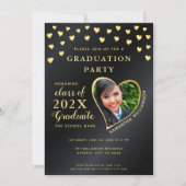 エレガント卒業写真ブラックと金ゴールド卒業 招待状 (正面)