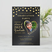 エレガント卒業写真ブラックと金ゴールド卒業 招待状 (スタンド正面)