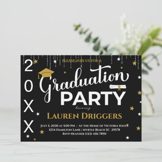 エレガント卒業写真年グリッター 招待状 (スタンド正面)