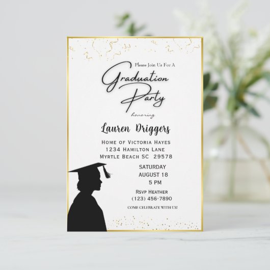 エレガント卒業写真年グリッター 招待状 (スタンド正面)