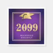 エレガント卒業式キャップクラス年名パープル金ゴールド スタンダードカクテルナプキン (正面)