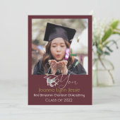 エレガント卒業式ホワイトキャ感謝していップスクリプト写真 サンキューカード (スタンド正面)