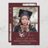 エレガント卒業式ホワイトキャ感謝していップスクリプト写真 サンキューカード (正面/裏面)