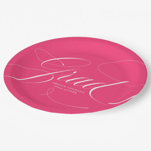 エレガント卒業書法学熱ピンク卒業 ペーパープレート (アングル)