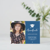 エレガント卒業生の青い写真の卒業式 ポストカード (スタンド正面)
