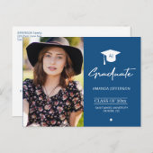 エレガント卒業生の青い写真の卒業式 ポストカード (正面/裏面)