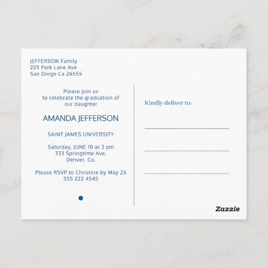 エレガント卒業生の青い写真の卒業式 ポストカード (裏面)