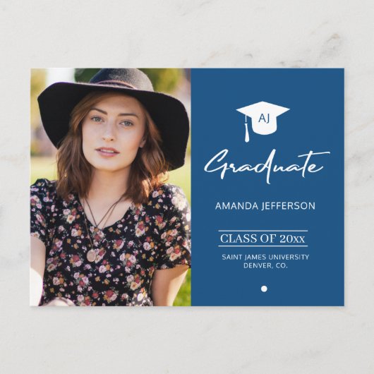 エレガント卒業生の青い写真の卒業式 ポストカード (正面)