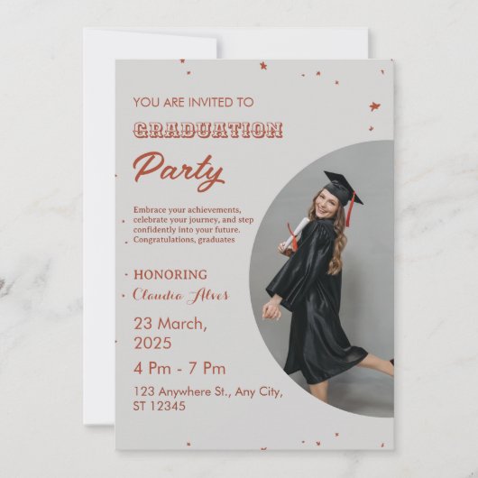 エレガント卒業赤と白党招待状 招待状 (正面)