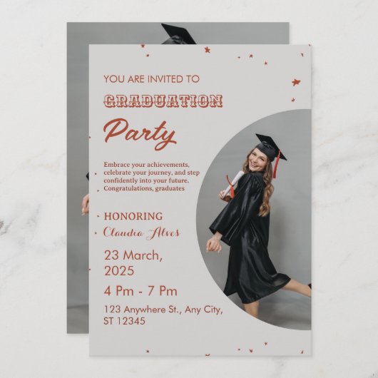 エレガント卒業赤と白党招待状 招待状 (正面/裏面)