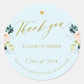 エレガント卒業金ゴールドの台語学感謝してい卒業 ラウンドシール (正面)