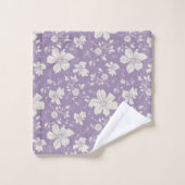 エレガント単色フラワーパターン薄紫 バスタオルセット (ウォッシュタオル)
