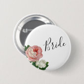 エレガント及びモダンピンクのバラの花嫁を開花します 缶バッジ (正面&裏面)