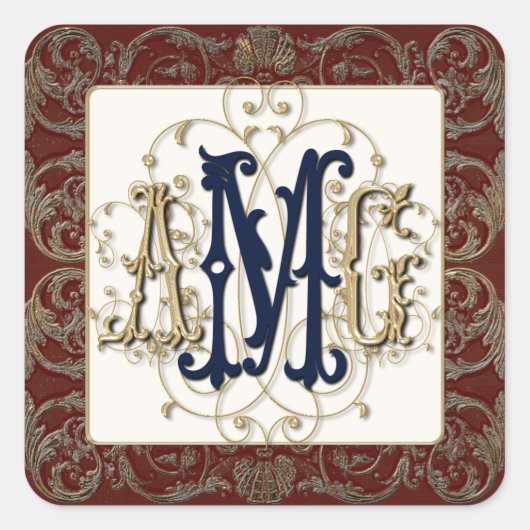 エレガント古金ゴールドバロックモノグラムのシール スクエアシール (正面)