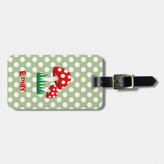 エレガント可愛いおもしろいガーリーキノコ水玉模様 ラゲッジタグ (正面横)