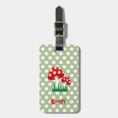 エレガント可愛いおもしろいガーリーキノコ水玉模様 ラゲッジタグ (正面縦)
