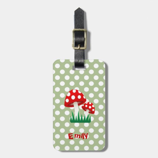 エレガント可愛いおもしろいガーリーキノコ水玉模様 ラゲッジタグ (正面縦)