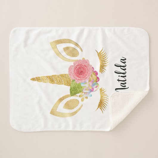 エレガント可愛いかわいらしフローラ金ゴールドグリッター シェルパブランケット (正面(横))