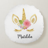 エレガント可愛いかわいらしフローラ金ゴールドグリッター ラウンドクッション (正面)