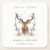 エレガント可愛いダスキーディアーフローラ結婚クレスト スクエアペーパーコースター (正面)